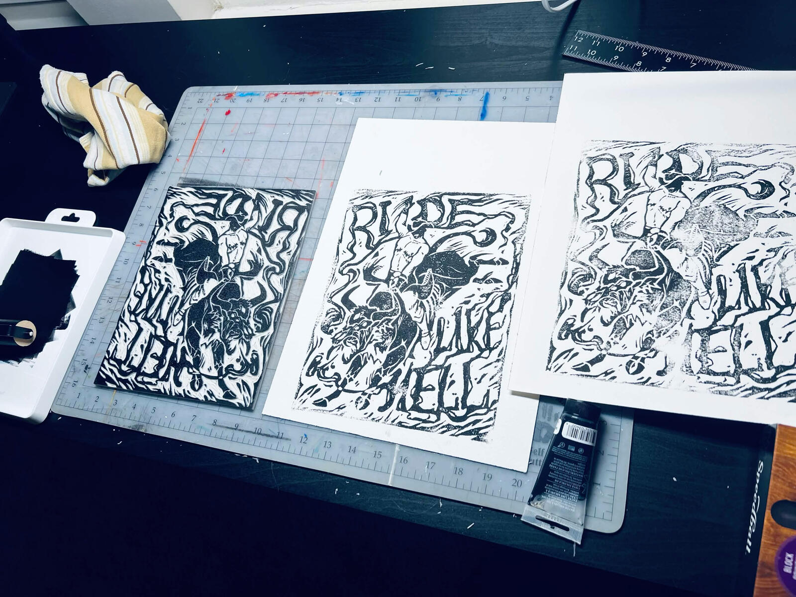 Ride Like Hell Linocut Print