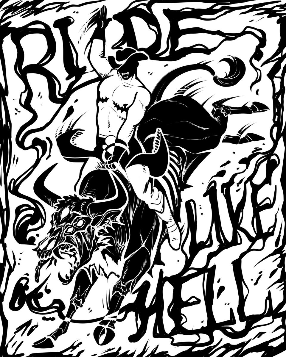 Ride Like Hell Linocut Design