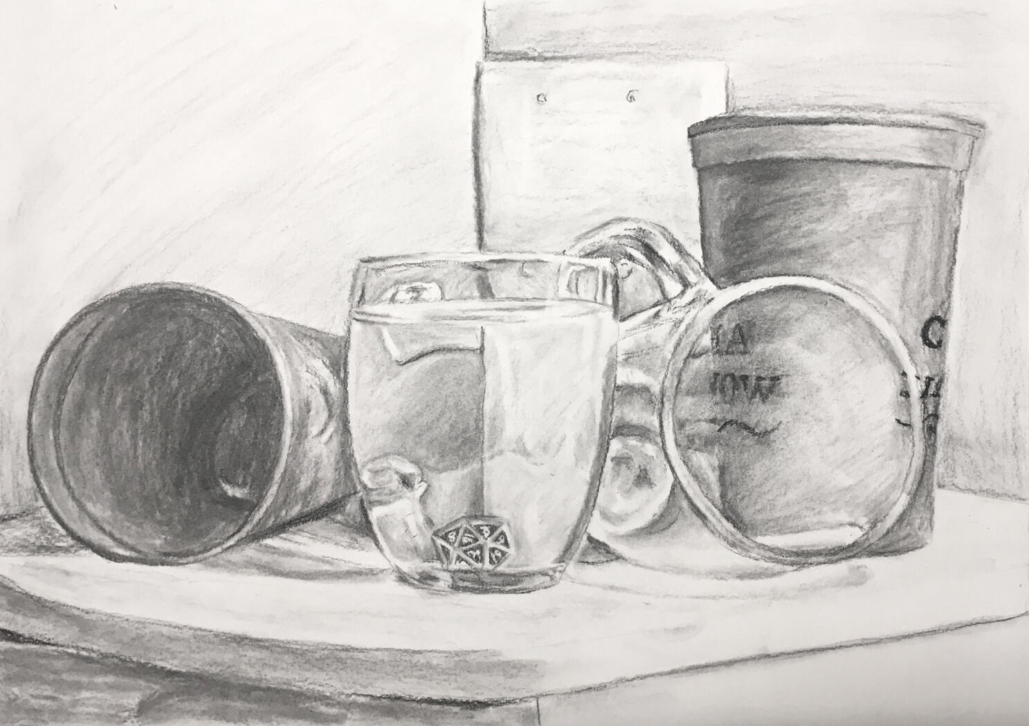 Cups & Water Study ✦ 13" x 10", Charcoal