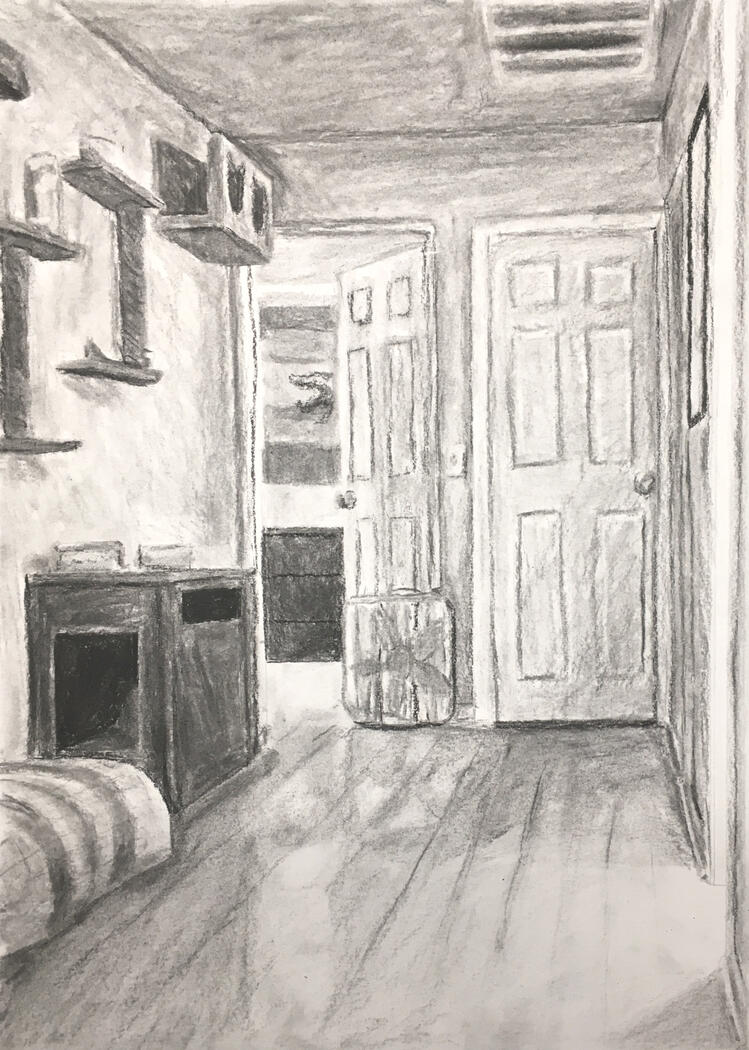 Hallway Study ✦ 13" x 10", Charcoal