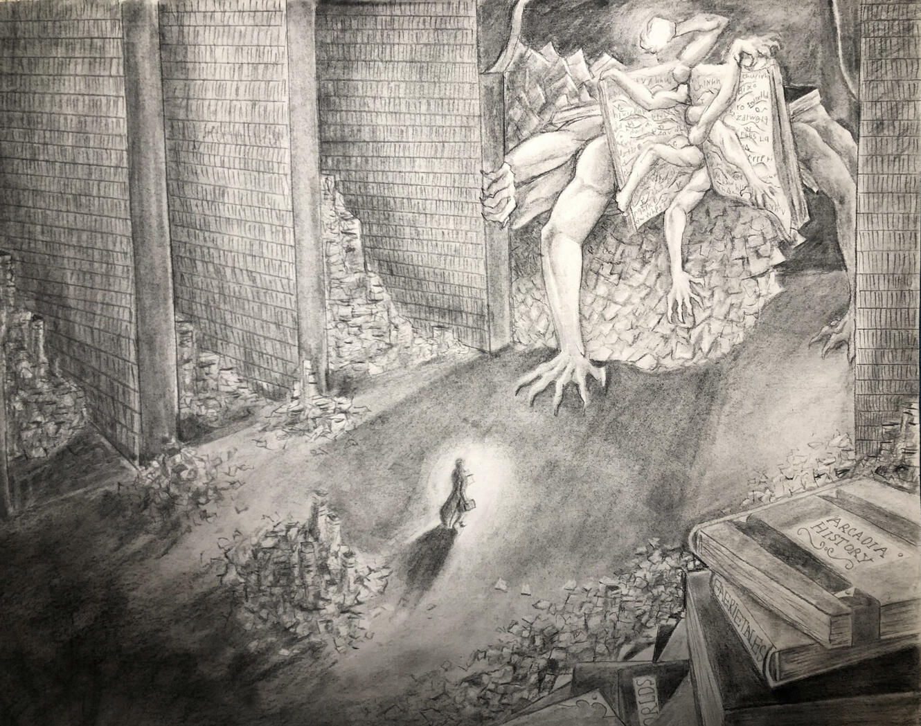 Text, Books, and Imagination Project ✦ 18" x 24", Charcoal